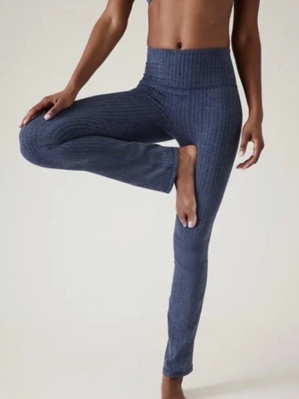 Athleta Elation Textured Straight Leg Dark Blue High-Rise Leggings | L